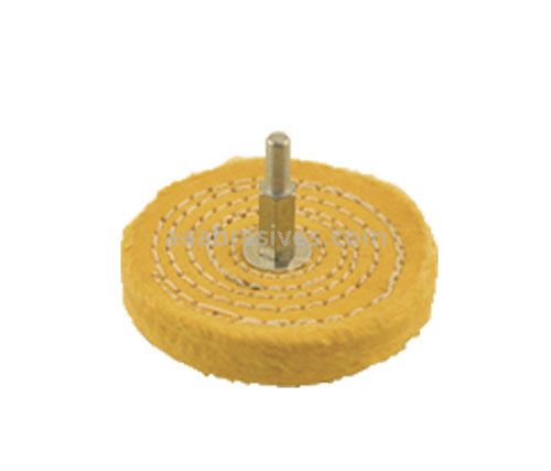 Mounted Buffing Wheel 3" Dia. 1/4" shank 46 Ply Spiral Sewn 160-3YM Treated Yellow