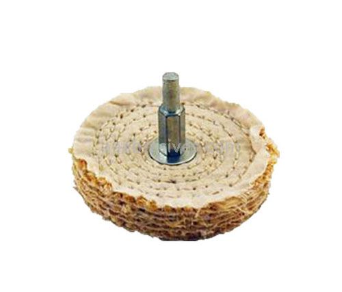 Mounted Buffing Wheel 3" x 1/4" shank 11 Ply Spiral Sewn 160-3SM Sisal Tan