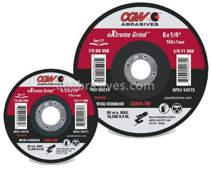 CGW Abrasives 54278 eXtreme Grind&trade; Grinding Wheels 9 x 1/4 x 7/8 24 Grit Type 27