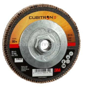 3M™ 7010294535 4-1/2 x 5/8-11 80+ Grit 967A T27 Giant Cubitron™ II Flap Disc