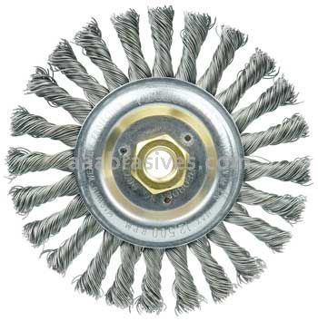 Weiler 08776 Roughneck Jr. 6" Filler Pass Weld Cleaning Brush .023" Steel Wire Fill 5/8"-11 UNC Nut