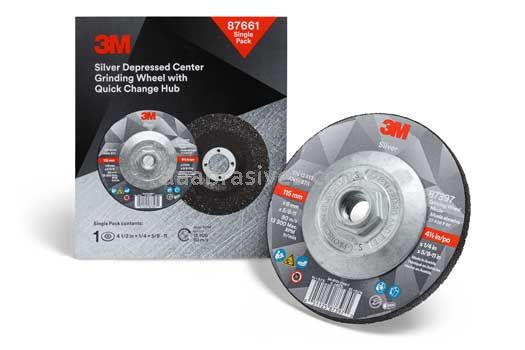 3M™ 7100147340 4.5 x 1/4 x 5/8-11 87661 T27 Silver Depressed Center Grinding Wheel