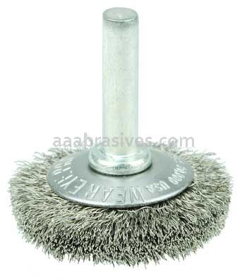 Weiler 17930 1-1/2" Stem-Mounted Concave Crimped Wire Wheel .006" Stainless Steel Fill 1/4" Stem