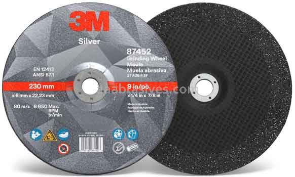3M™ 7010410647 9 x 1/4 x 7/8 Type 27 Silver Depressed Center Grinding Wheel 87452