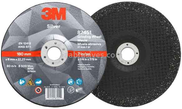 3M&trade; 7010412151 7 x 1/4 in x 7/8 Type 27 Silver Depressed Center Grinding Wheel 87451