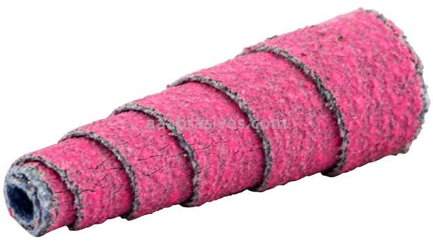 Norton 69957339792 1 x 1-1/2 x 1/8 120 Grit Ceramic Alumina Pink R928 Full-Tapered Spiral Roll