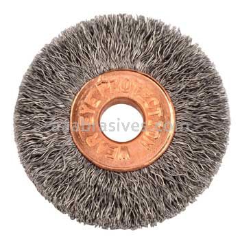 Weiler 15101 1-1/4" Small Diameter Crimped Wire Wheel .003" Steel Fill 1/4" Arbor Hole