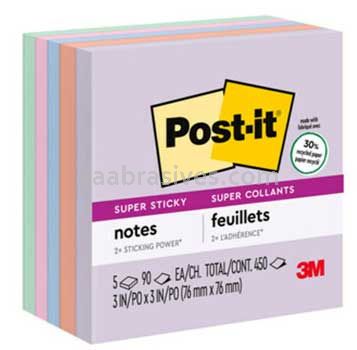 Post-it™ Super Sticky Recycled Notes 654-5SSNRP 3 in x 3 in Bali Collection 3M 7100048298
