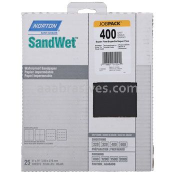 Norton 9 x 11 400 Grit B-weight Norton SandWet T280 JobPack Sanding Sheets