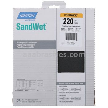 Norton 9 x 11 220 Grit B-weight Norton SandWet T280 JobPack Sanding Sheets