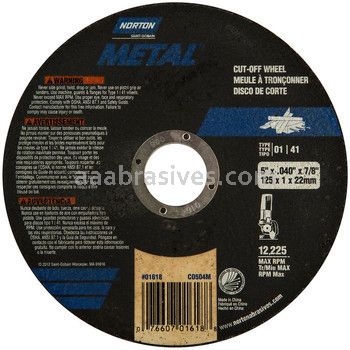 Norton 5 x .040 x 7/8 Metal/D Sides Reinforced Type 01 Straight Wheels