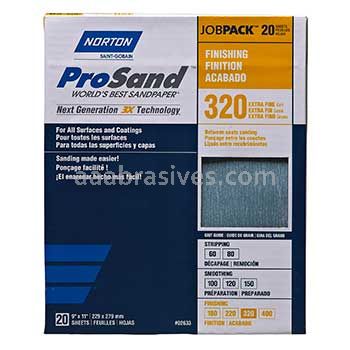 Norton 9 x 11 320 Grit Norton 3X JobPack A259 Sheets