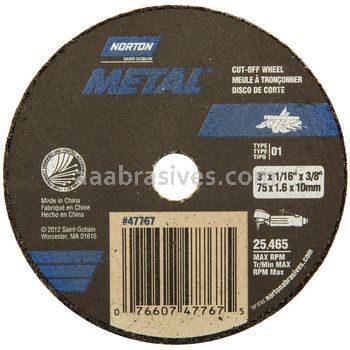 Norton 3 x 1/16 x 3/8 Metal 5 pack - 5 packs per case D Sides Reinforced Type 01 Straight Wheels