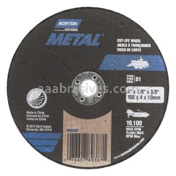 Norton Abrasives 07660789387 4 x 1/8 x 3/8 Norton Metal Type 01 Straight Cutting Wheels