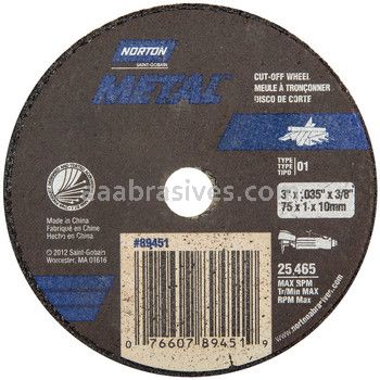 Norton 3 x .035 x 3/8 Metal Type 01 Straight Wheels