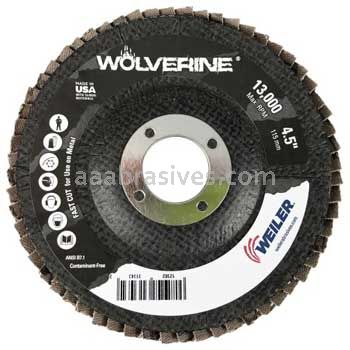Weiler 31342 - 4-1/2" 24Z 7/8" A.H. Wolverine Abrasive Flap Disc Angled Phenolic Backing - 012382313425
