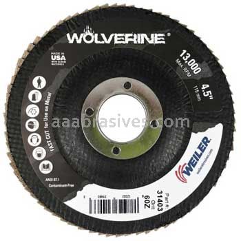 Weiler 31403 - 4-1/2" , 60Z, 7/8" A.H., Vortec Pro Abrasive Flap Disc, Flat, Phenolic Backing - 012382314033