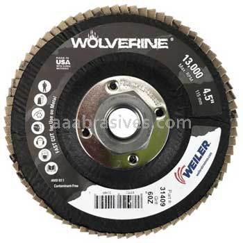 Weiler 31409 - 4-1/2" , 60Z, 5/8"-11 A.H., Vortec Pro Abrasive Flap Disc, Flat, Phenolic Backing - 012382314095