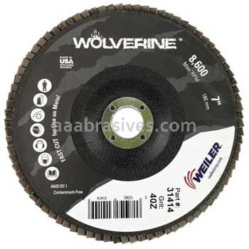 Weiler 31414 - 7" , 40Z, 7/8" A.H., Vortec Pro Abrasive Flap Disc, Flat, Phenolic Backing - 012382314149