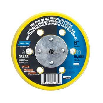 Norton 6" NorGrip Medium Low Profile Back Up Pad w/ 6 vacuum holes