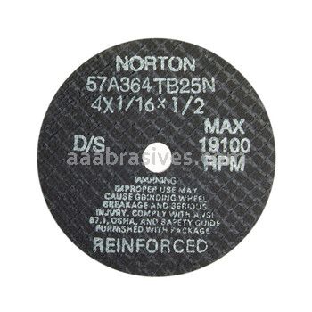 Norton 4 x 1/16 x 1/2 57A364-TB25N D Sides Reinforced Type 01 Straight Wheels