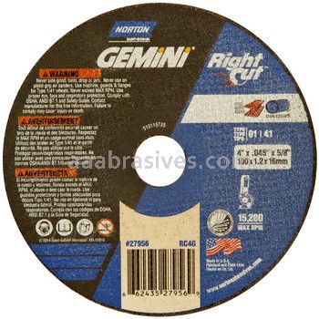 Norton 4 x .045 x 5/8 Gemini RightCut D Sides Reinforced Type 01 Straight Wheels