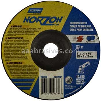 Norton 6 x 1/4 x 7/8 Norzon Plus Type 27 Depressed Center Wheels