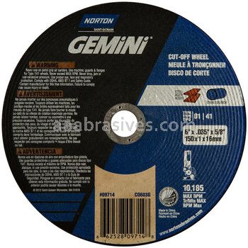 Norton 6 x .035 x 5/8 Gemini Cut-Off/Reinforced Type 01 Straight Wheels