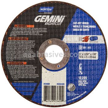 Norton 5 x 3/32 x 7/8 Gemini RightCut D Sides Reinforced Type 01 Straight Wheels