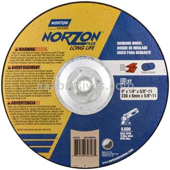 Norton 9 x 1/4 x 5/8-11 Norzon Plus Long Life Type 27 Depressed Center Wheels