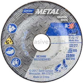 Norton 2 x 1/8 x 3/8 A80 (5 pack - 5 packs per case) Type 27 Depressed Center Wheels
