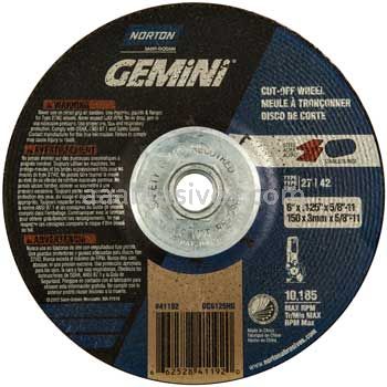Norton Abrasives 66252841192 6 x .125 x 5/8-11 Norton Gemini Type 27 Depressed Center Wheels