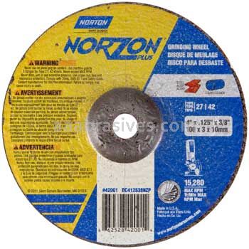 Norton Abrasives 66252842001 4 x .125 x 3/8 Norton NorZon Plus Type 27 Depressed Center Wheels