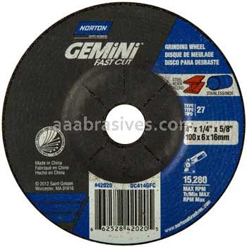 Norton Abrasives 66252842020 4 x 1/4 x 5/8 Norton Gemini Fastcut Disc Type 27 Depressed Center Wheels