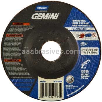 Norton Abrasives 66252842033 4-1/2 x 1/4 x 7/8 Norton Gemini Stainless Steel Type 27 Depressed Center Wheels