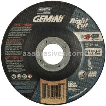 Norton Abrasives 66252842161 4-1/2 x .045 x 7/8 Norton Gemini RightCut 5 pk Type 27 Depressed Center Wheels