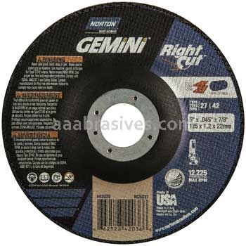 Norton Abrasives 66252842171 5 x .045 x 7/8 Norton Gemini RightCut 5 pk Type 27 Depressed Center Wheels