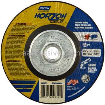 Norton Abrasives 66252843327 4-1/2 x 1/4 x 5/8-11 Norton NorZon Plus Long Life Type 27 Depressed Center Wheels