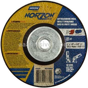 Norton Abrasives 66252843330 5 x 1/8 x 5/8-11 Norton NorZon Plus Type 27 Depressed Center Wheels