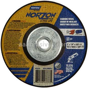 Norton Abrasives 66252843333 5 x 1/4 x 5/8-11 Norton NorZon Plus Long Life Type 27 Depressed Center Wheels