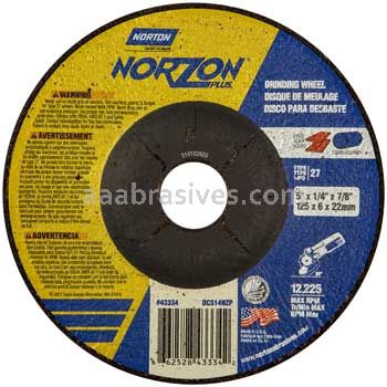 Norton Abrasives 66252843334 5 x 1/4 x 7/8 Norton NorZon Plus Type 27 Depressed Center Wheels