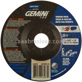 Norton Abrasives 66252843583 5 x 3/32 x 7/8 Norton Gemini 1-2-3 Type 27 Depressed Center Wheels