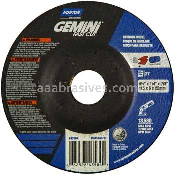 Norton Abrasives 66252843584 4-1/2 x 1/4 x 7/8 Norton Gemini Fastcut Type 27 Depressed Center Wheels
