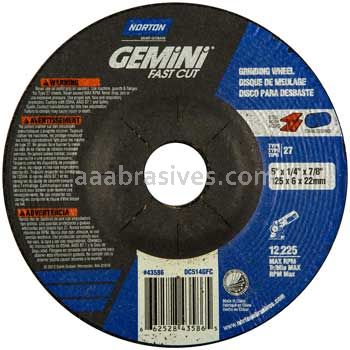Norton Abrasives 66252843586 5 x 1/4 x 7/8 Norton Gemini Fastcut Mini Disc Type 27 Depressed Center Wheels