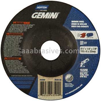 Norton Abrasives 66252843594 4-1/2 x 1/4 x 7/8 Norton Gemini Mini Disc Type 27 Depressed Center Wheels