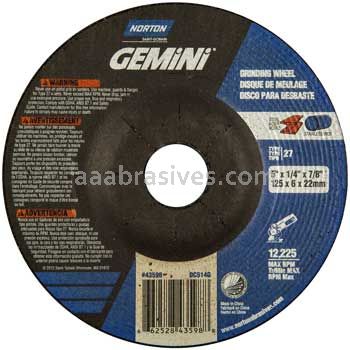 Norton Abrasives 66252843598 5 x 1/4 x 7/8 Norton Gemini Type 27 Depressed Center Wheels