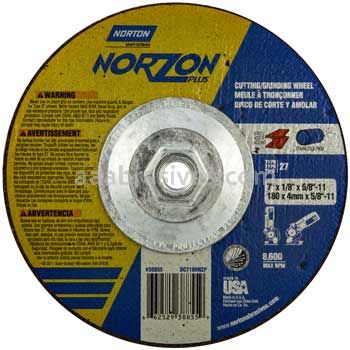 Norton 7 x 1/8 x 5/8-11 Norzon Plus Type 27 Depressed Center Wheels