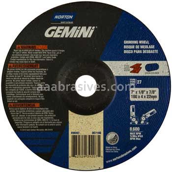 Norton 7 x 1/8 x 7/8 Gemini Disc Type 27 Depressed Center Wheels