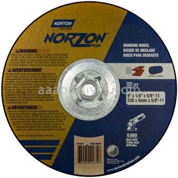 Norton 9 x 1/4 x 5/8-11 Norzon Plus Type 27 Depressed Center Wheels