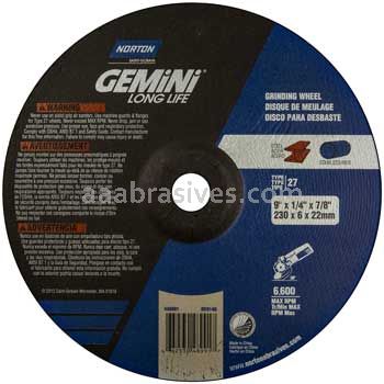 Norton 9 x 1/4 x 7/8 Gemini Long Life Disc Type 27 Depressed Center Wheels